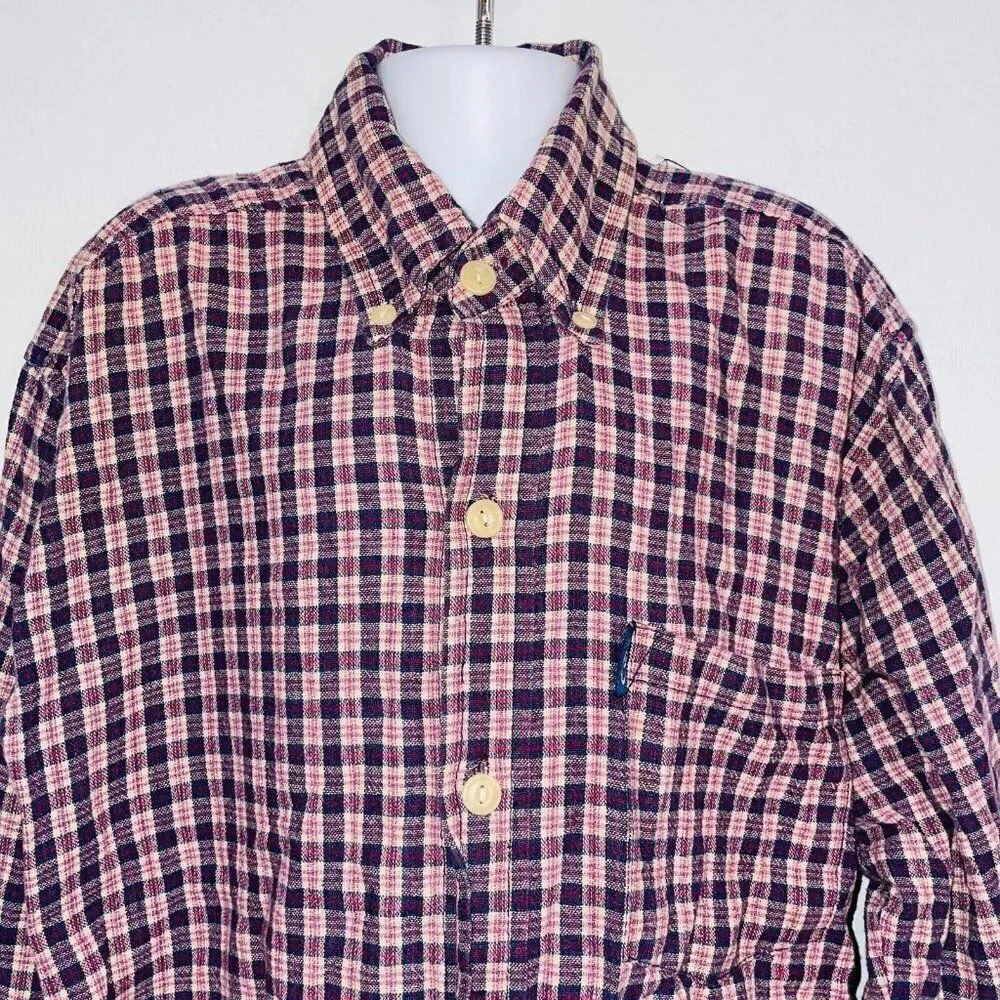 Ringo Sport Boys Shirt M 10-12 Blue Red Plaid Button Up Long Sleeve Casual
